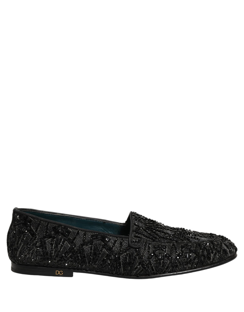 Dolce & Gabbana Black Velvet Embroidered Dress Loafers