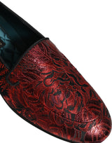 Dolce & Gabbana Red Floral Jacquard Slip-On Loafers