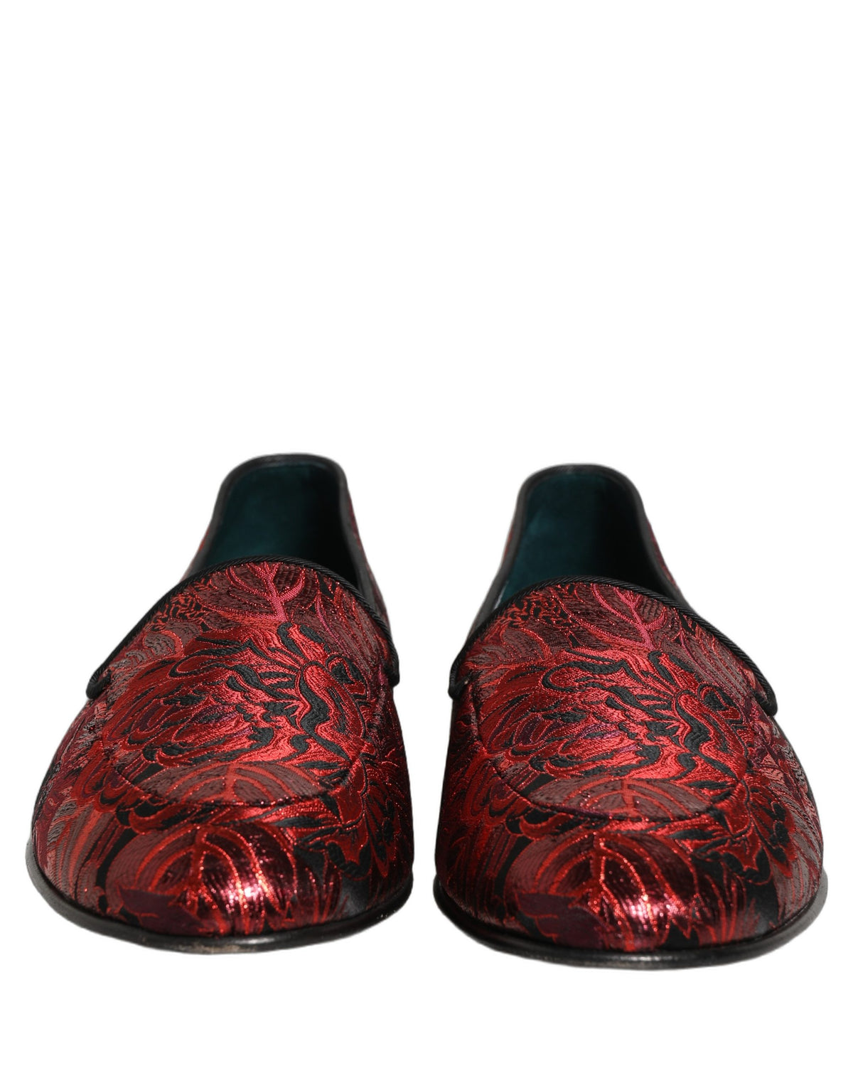 Dolce & Gabbana Red Floral Jacquard Slip-On Loafers
