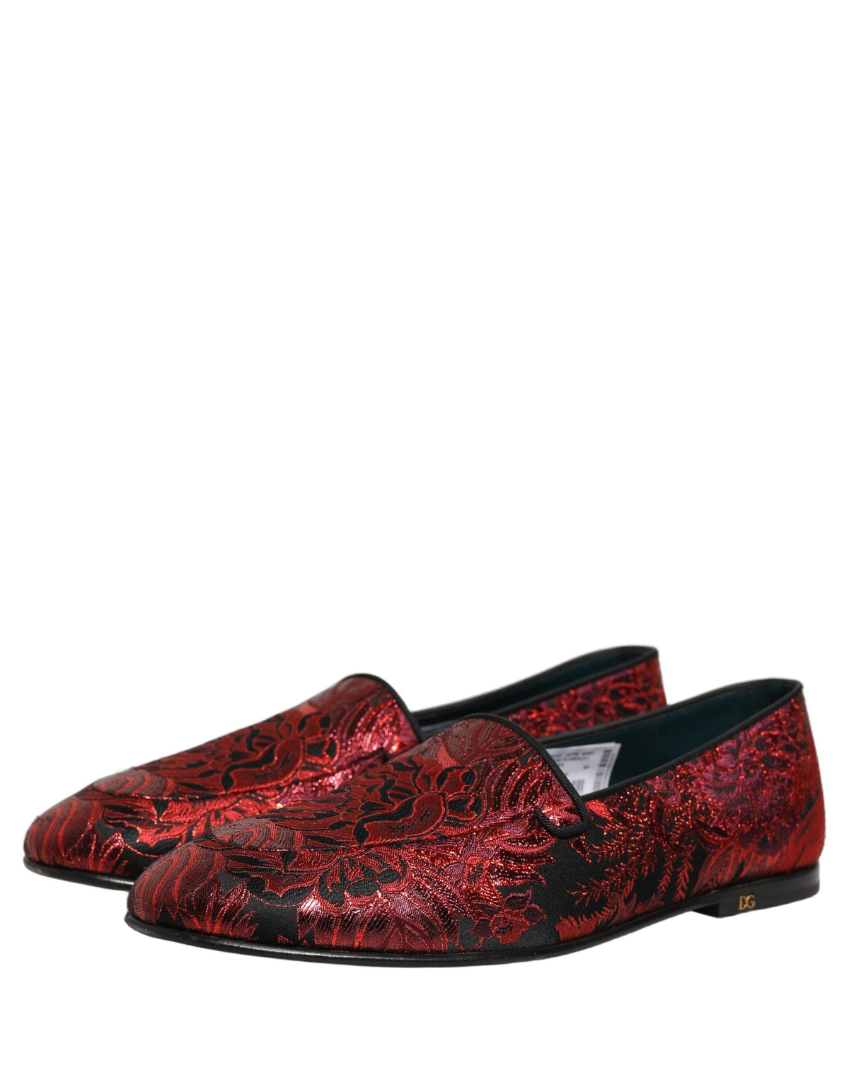 Dolce & Gabbana Red Floral Jacquard Slip-On Loafers