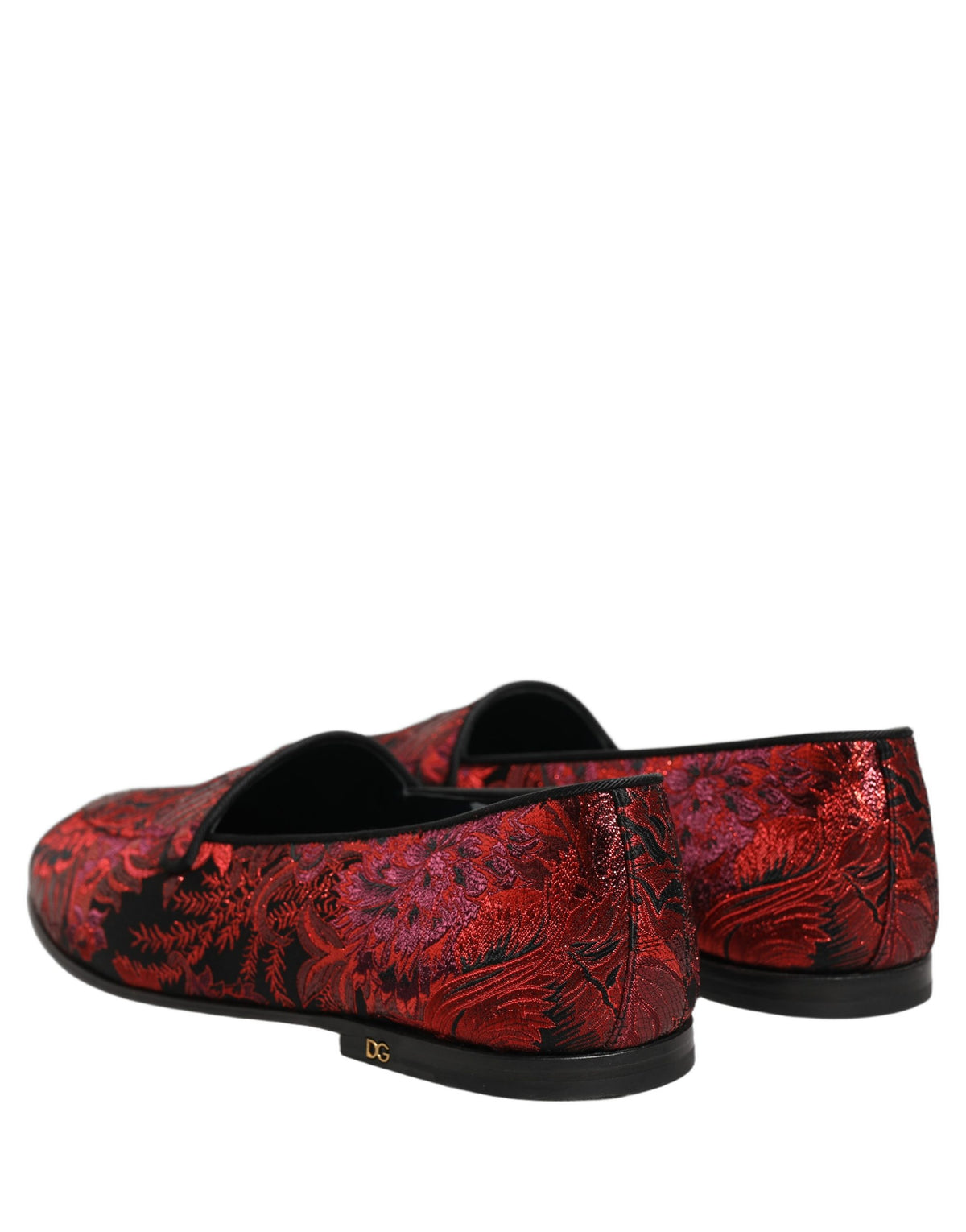 Dolce & Gabbana Red Floral Jacquard Slip-On Loafers