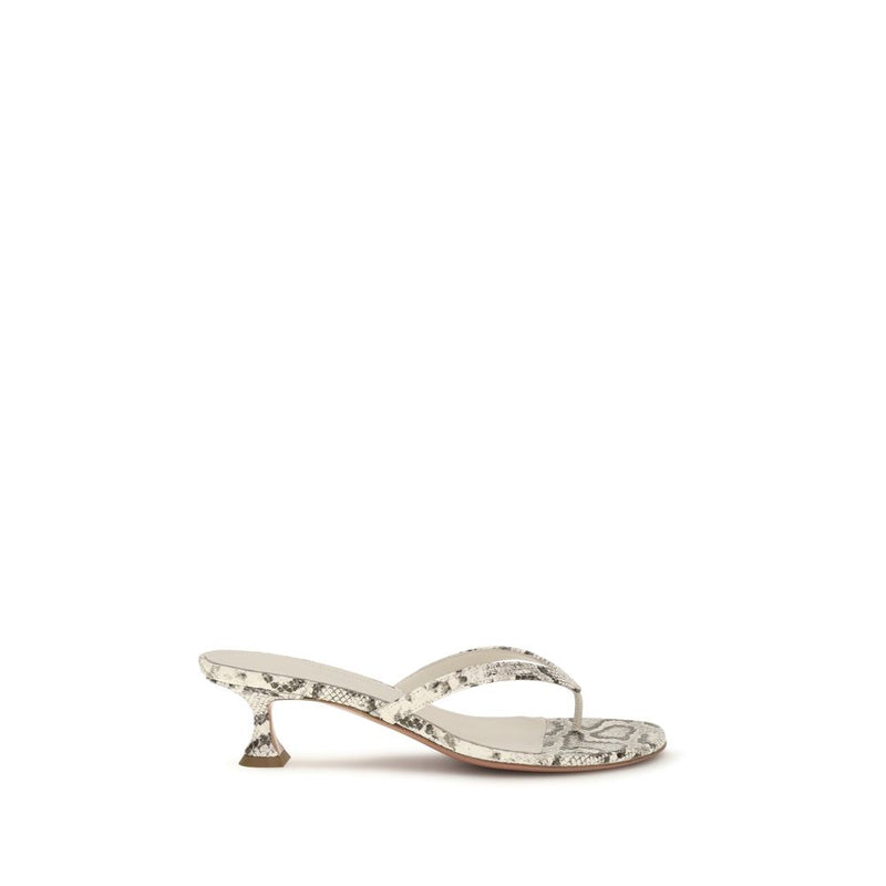 Amina Muaddi Gray Calf Leather Bos Taurus Flat Sandals