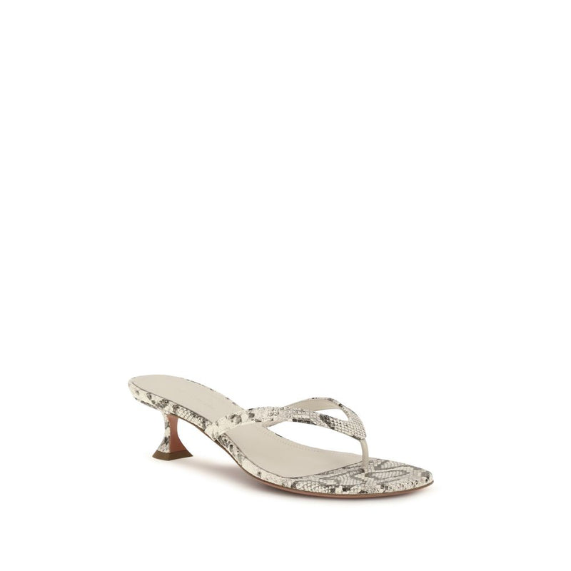 Amina Muaddi Gray Calf Leather Bos Taurus Flat Sandals