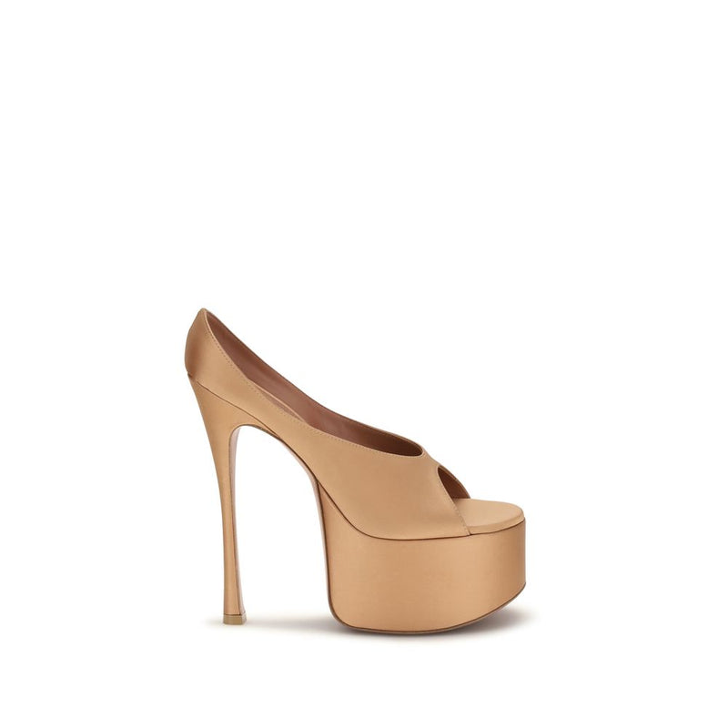 Amina Muaddi Anok Beige Silk Platform Pumps