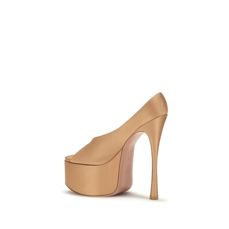 Amina Muaddi Anok Beige Silk Platform Pumps