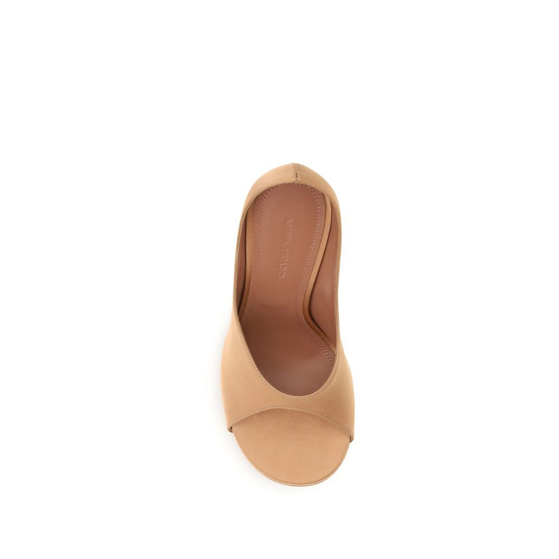 Amina Muaddi Anok Beige Silk Platform Pumps