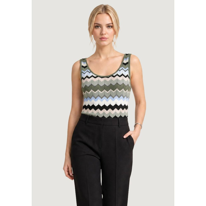 Street One Green Marabou Tank Top - Modern Zig-Zag Design