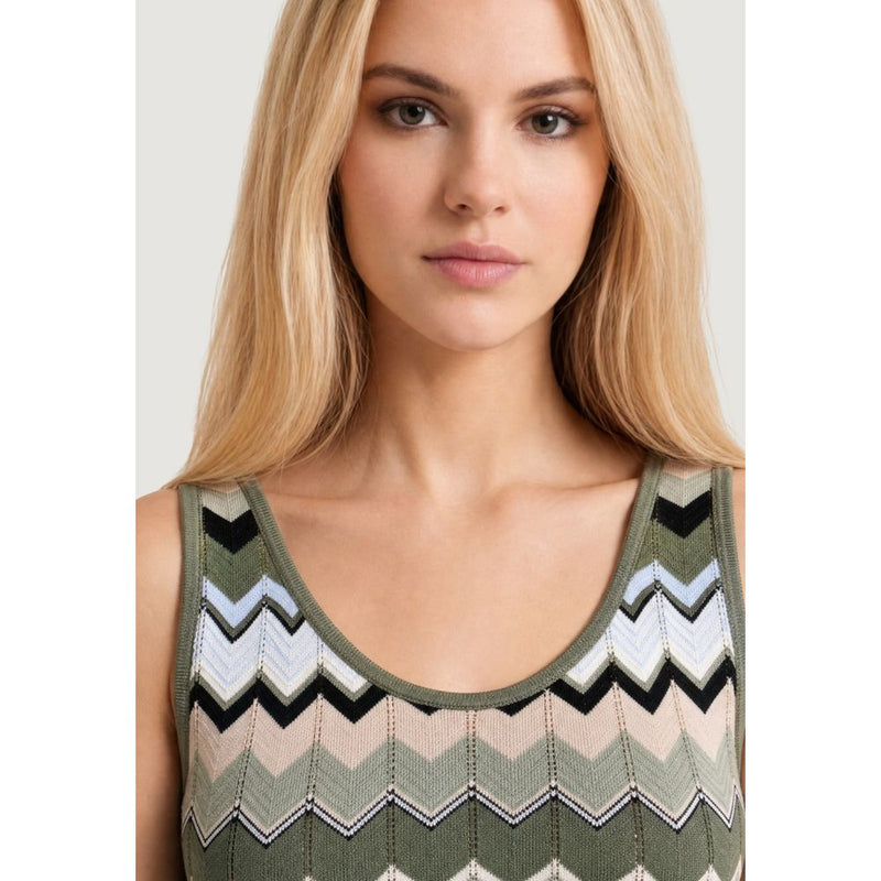Street One Green Marabou Tank Top - Modern Zig-Zag Design