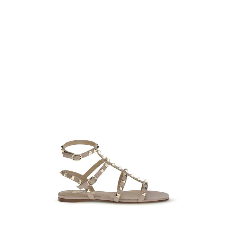 Valentino Garavani Pink Calf Leather Bos Taurus Flat Sandals