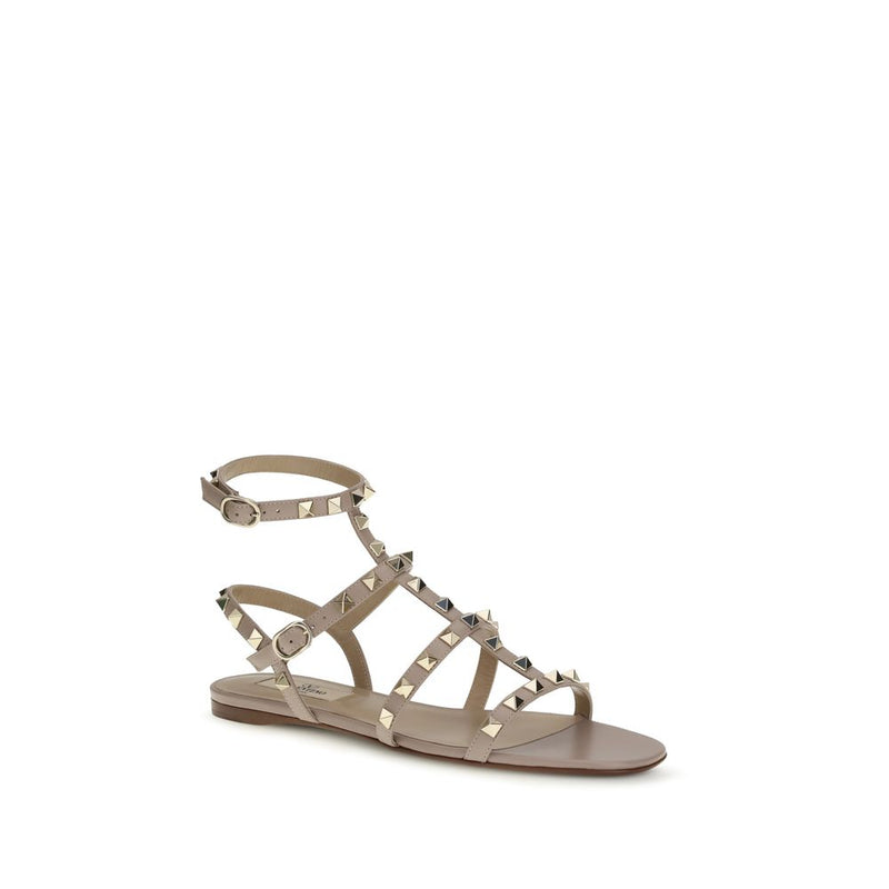 Valentino Garavani Pink Calf Leather Bos Taurus Flat Sandals