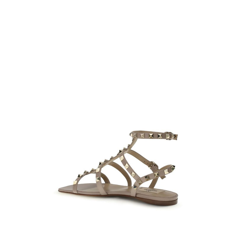 Valentino Garavani Pink Calf Leather Bos Taurus Flat Sandals