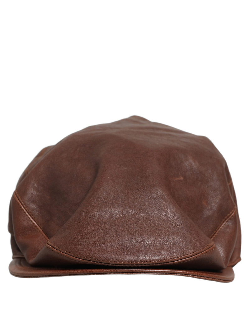 Dolce & Gabbana Men Brown Lamb Leather Newsboy Cap