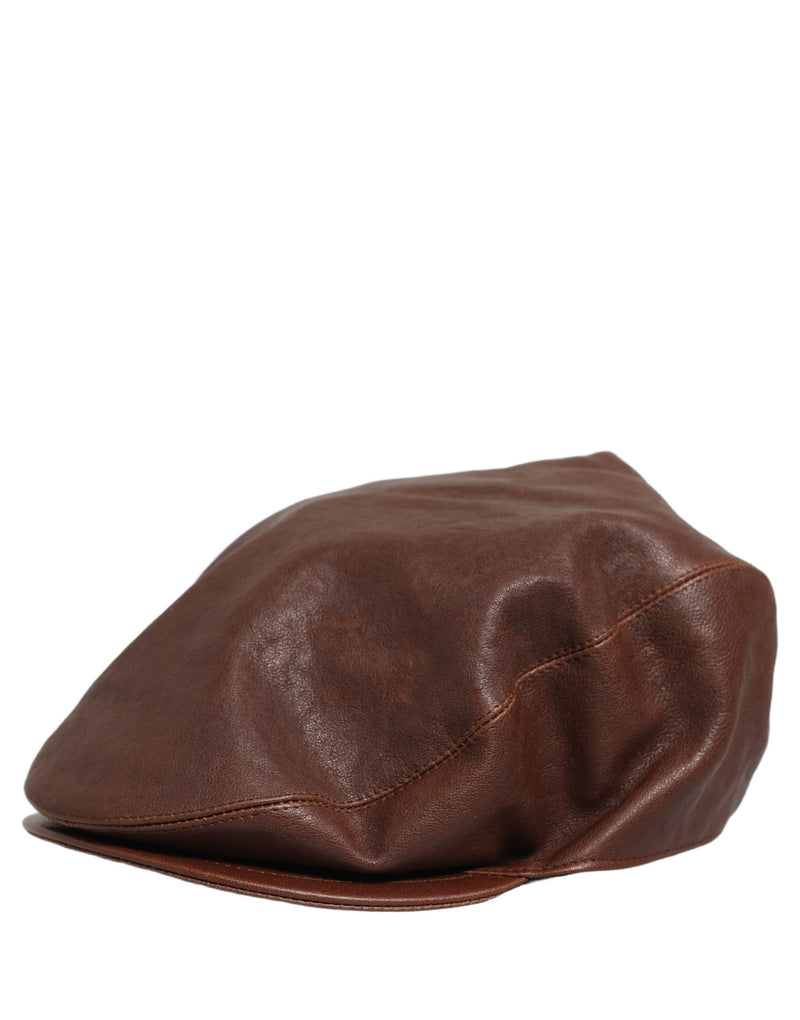 Dolce & Gabbana Men Brown Lamb Leather Newsboy Cap