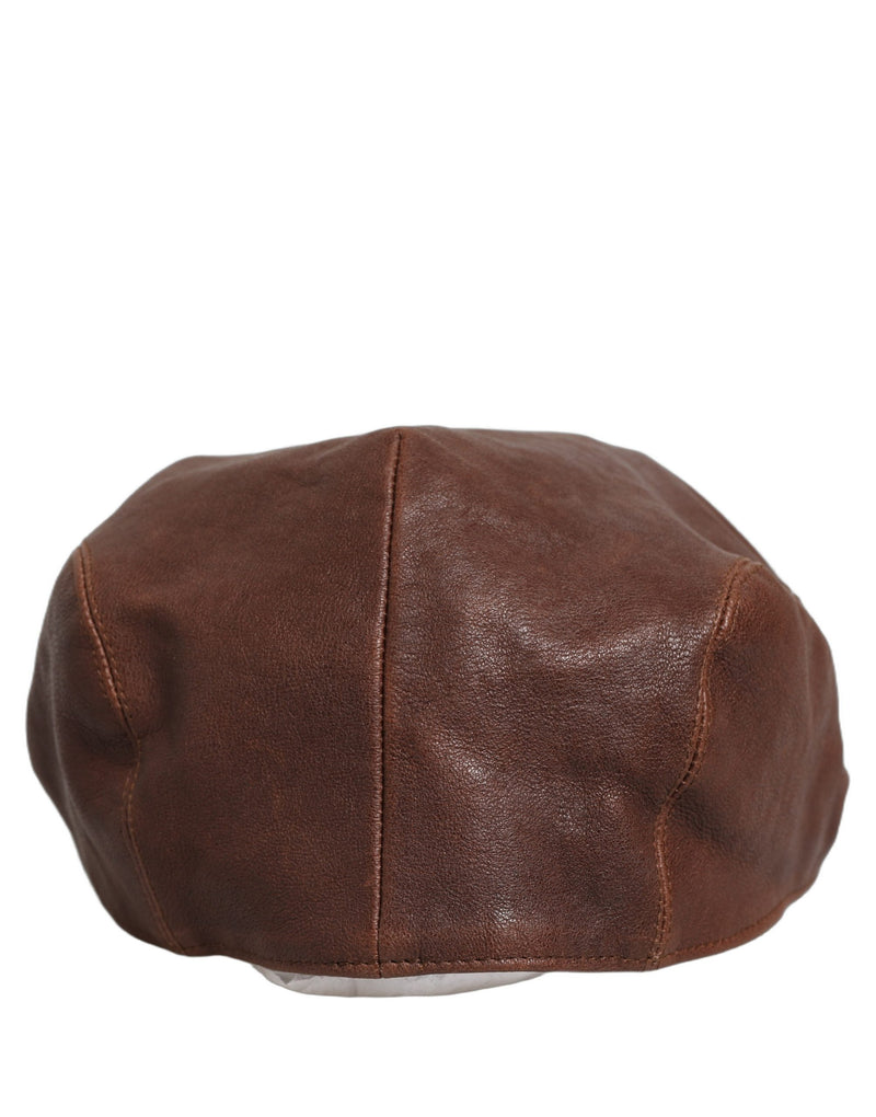Dolce & Gabbana Men Brown Lamb Leather Newsboy Cap