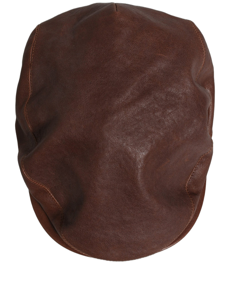 Dolce & Gabbana Men Brown Lamb Leather Newsboy Cap