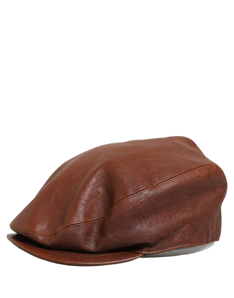 Dolce & Gabbana Men Brown Lamb Leather Newsboy Cap