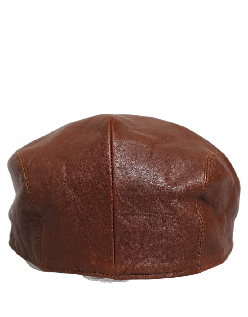Dolce & Gabbana Men Brown Lamb Leather Newsboy Cap