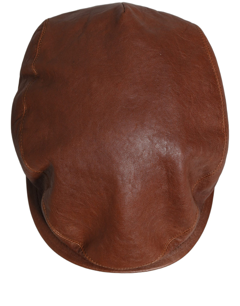 Dolce & Gabbana Men Brown Lamb Leather Newsboy Cap