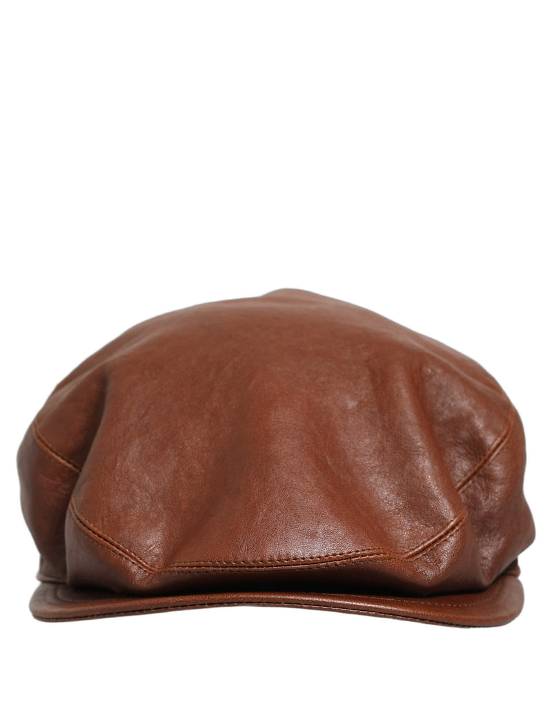Dolce & Gabbana Men Brown Lamb Leather Newsboy Cap