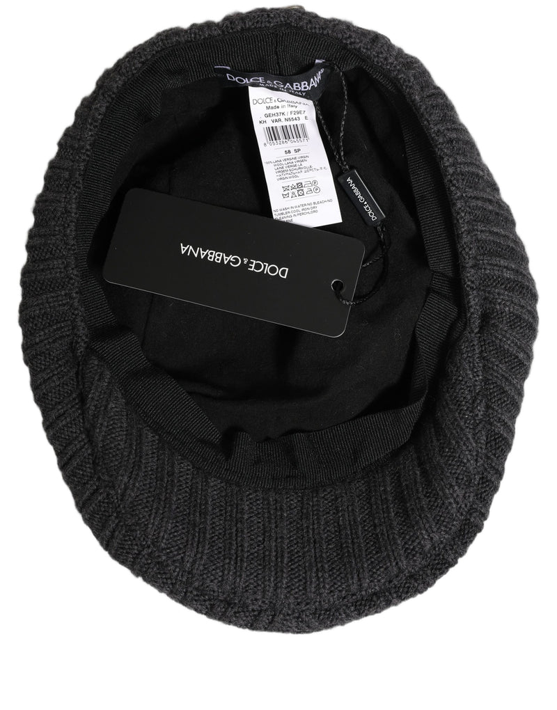 Dolce & Gabbana Men Dark Gray Wool Knitted Newsboy Cap