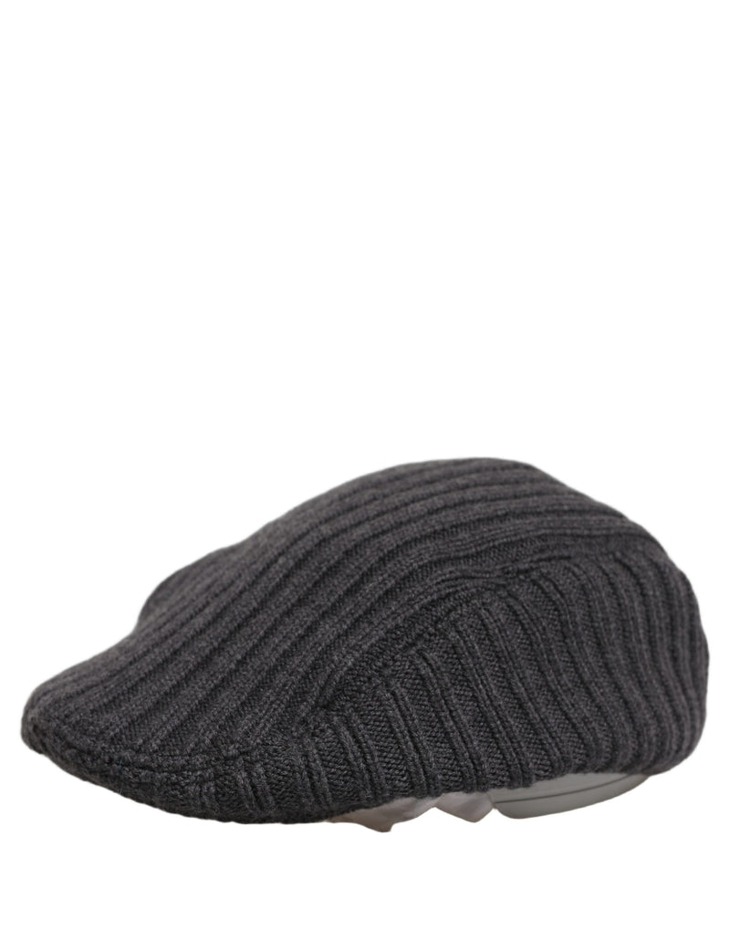 Dolce & Gabbana Men Dark Gray Wool Knitted Newsboy Cap