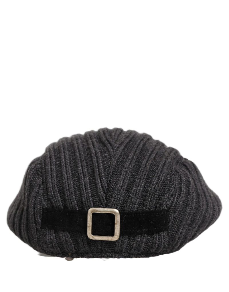 Dolce & Gabbana Men Dark Gray Wool Knitted Newsboy Cap