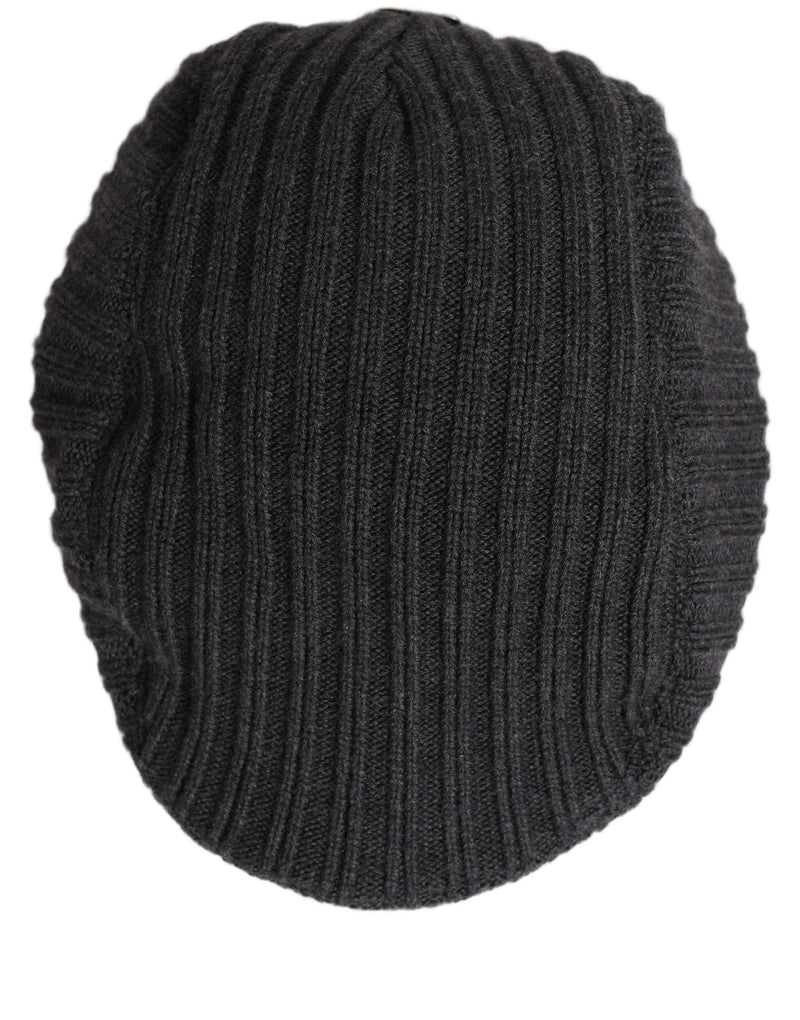 Dolce & Gabbana Men Dark Gray Wool Knitted Newsboy Cap