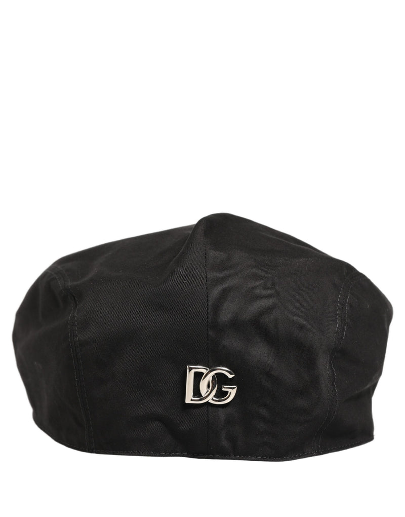 Dolce & Gabbana Men Black Cotton Stretch Newsboy Hat