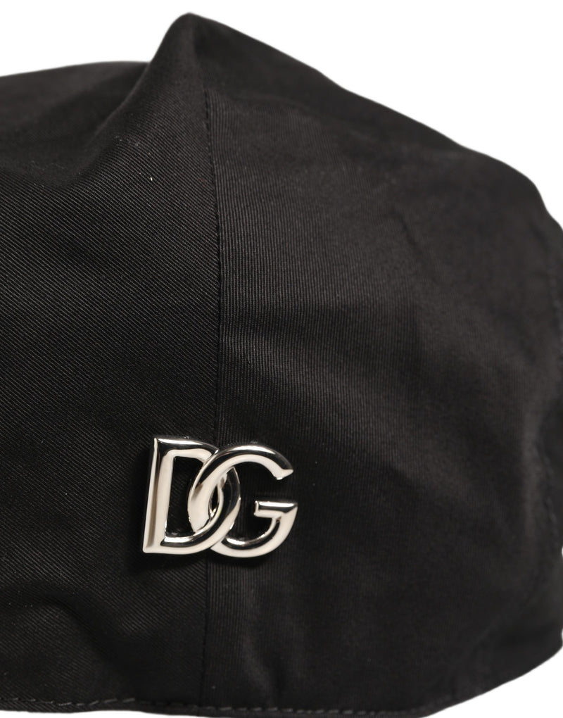 Dolce & Gabbana Men Black Cotton Stretch Newsboy Hat