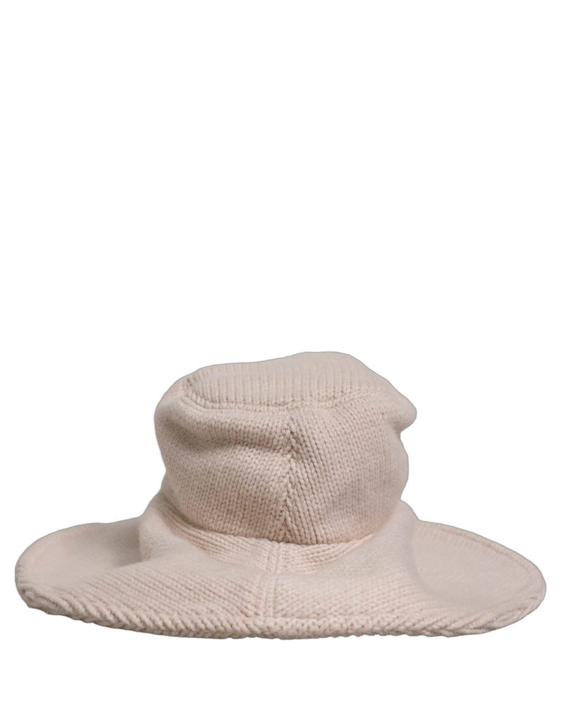 Dolce & Gabbana Women Beige Wool Knit Wide Brim Bucket Capello Hat