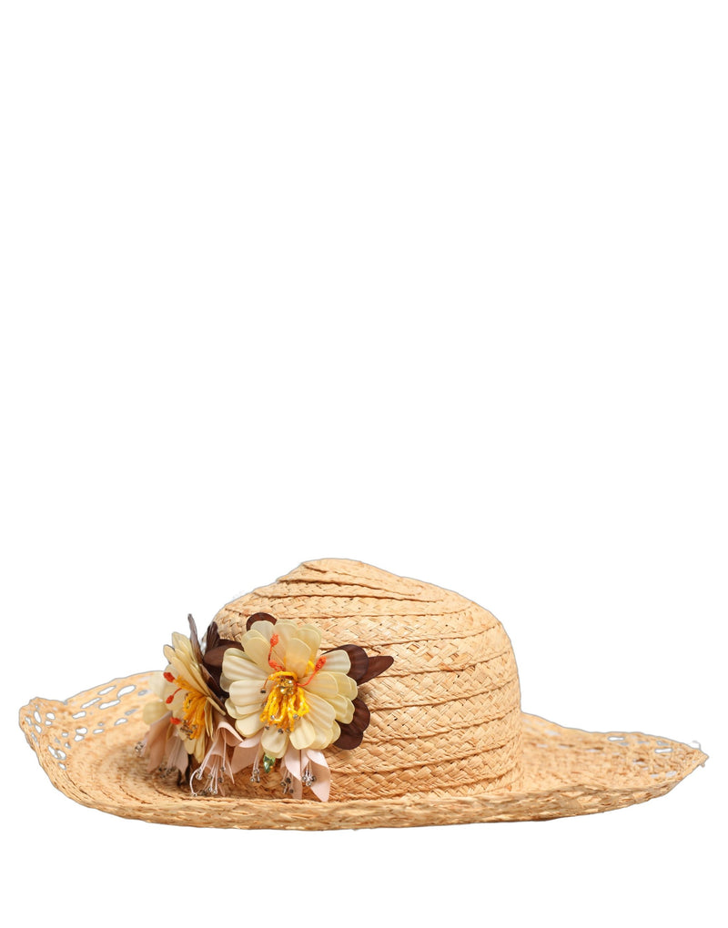 Dolce & Gabbana Women Beige Wide Brim Floral Bucket Hat