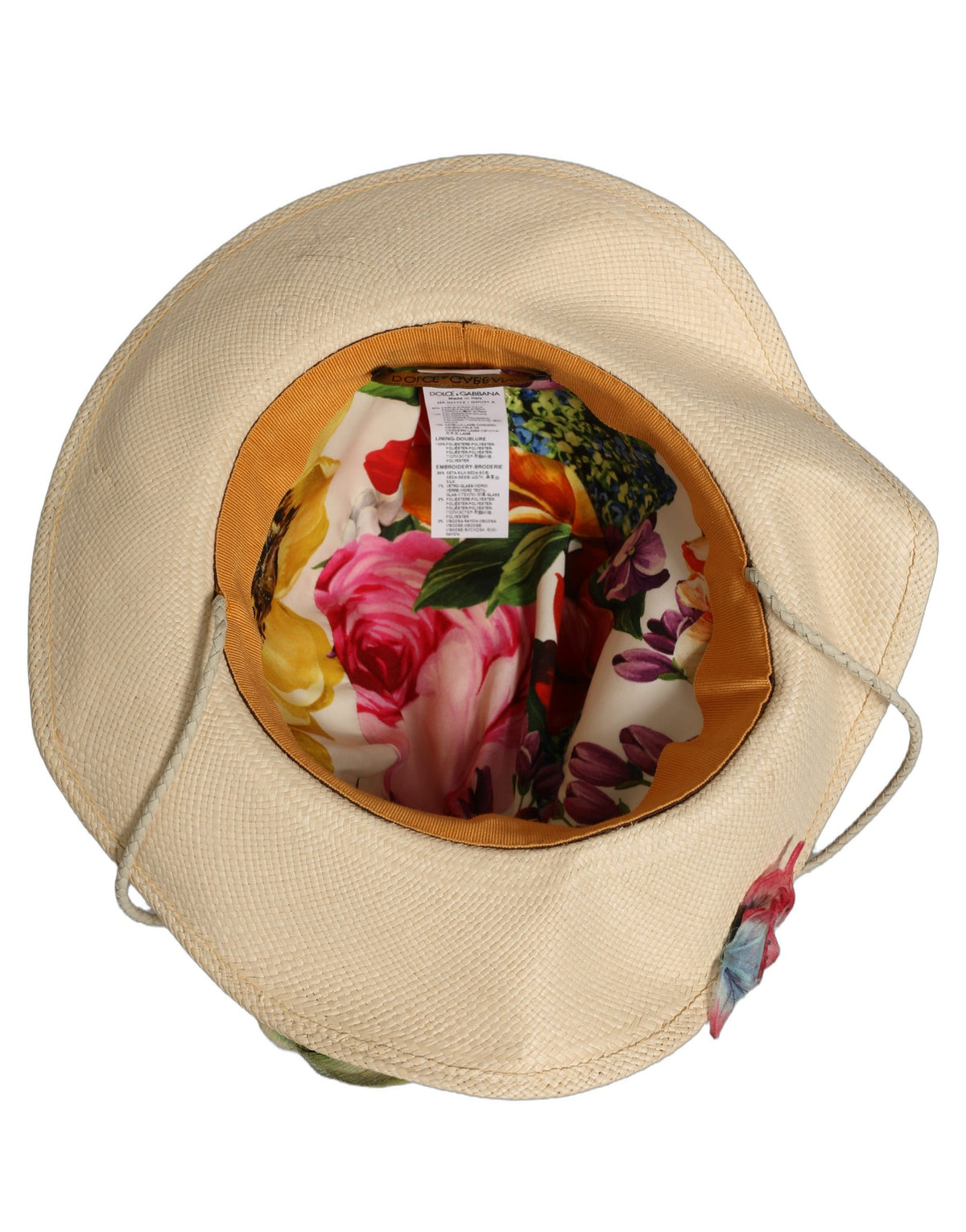 Dolce & Gabbana Women Beige Floral Applique Straw Bucket Hat