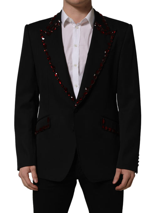 Dolce & Gabbana Black Crystal Embellished Blazer Jacket