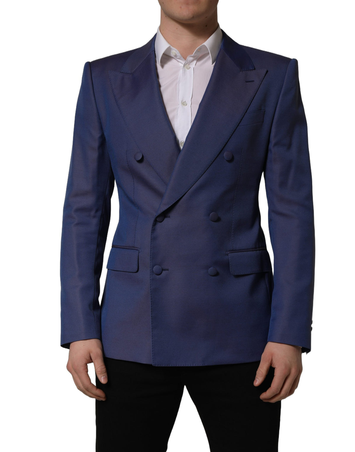 Dolce & Gabbana Blue Wool Double Breasted Men Blazer Jacket