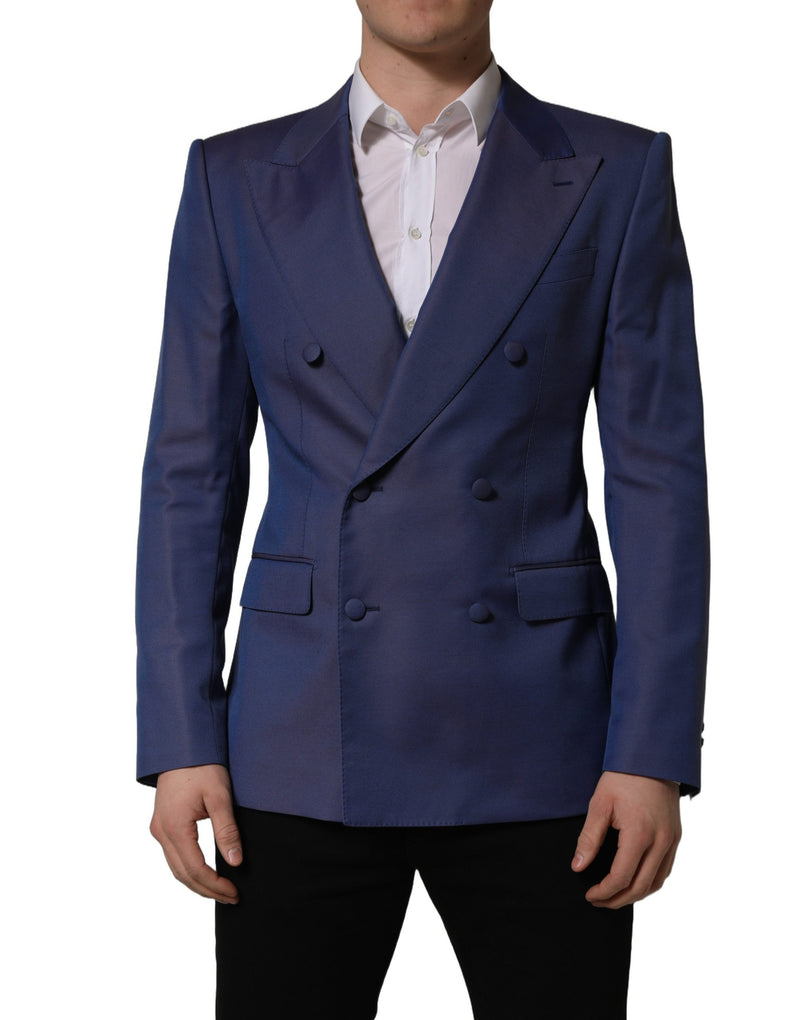 Dolce & Gabbana Blue Wool Double Breasted Men Blazer Jacket