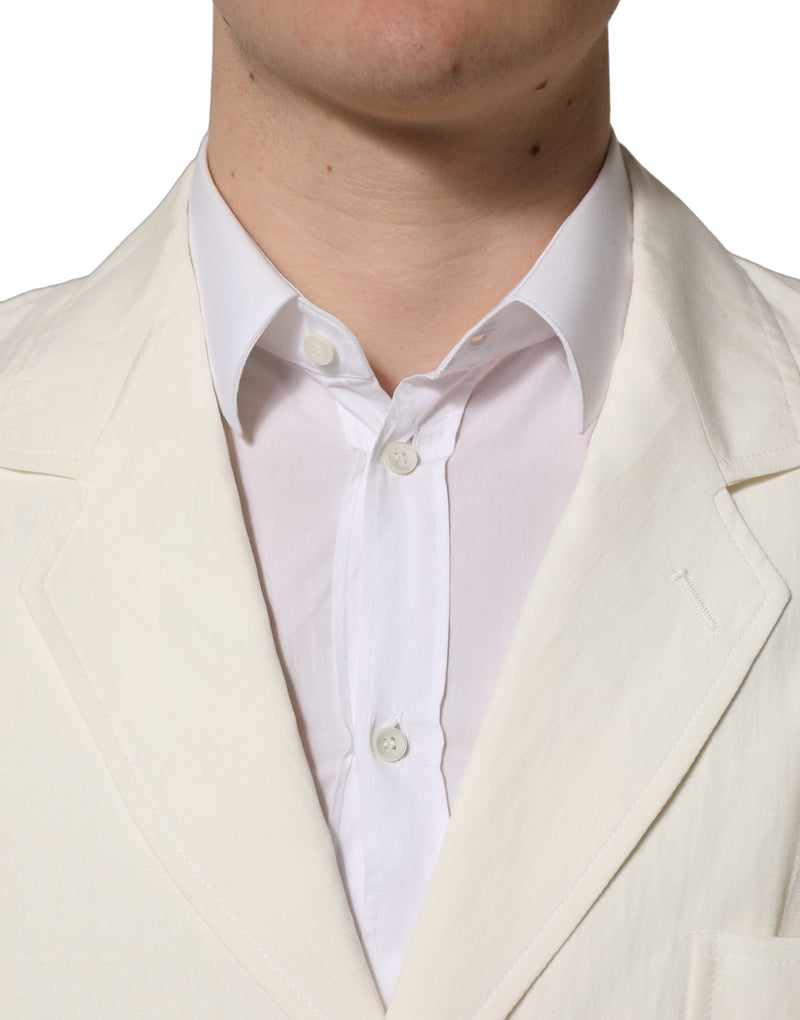 Dolce & Gabbana Off White Flax Single Breasted Blazer Jacket