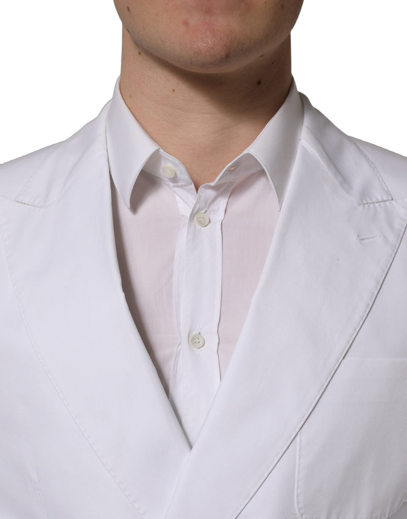 Dolce & Gabbana White Cotton Double Breasted Blazer Jacket