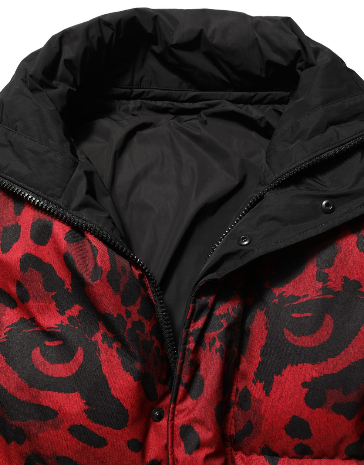 Dolce & Gabbana Red Black Reversible Animal Print Puffer Coat