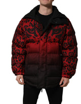 Dolce & Gabbana Red Black Reversible Animal Print Puffer Coat