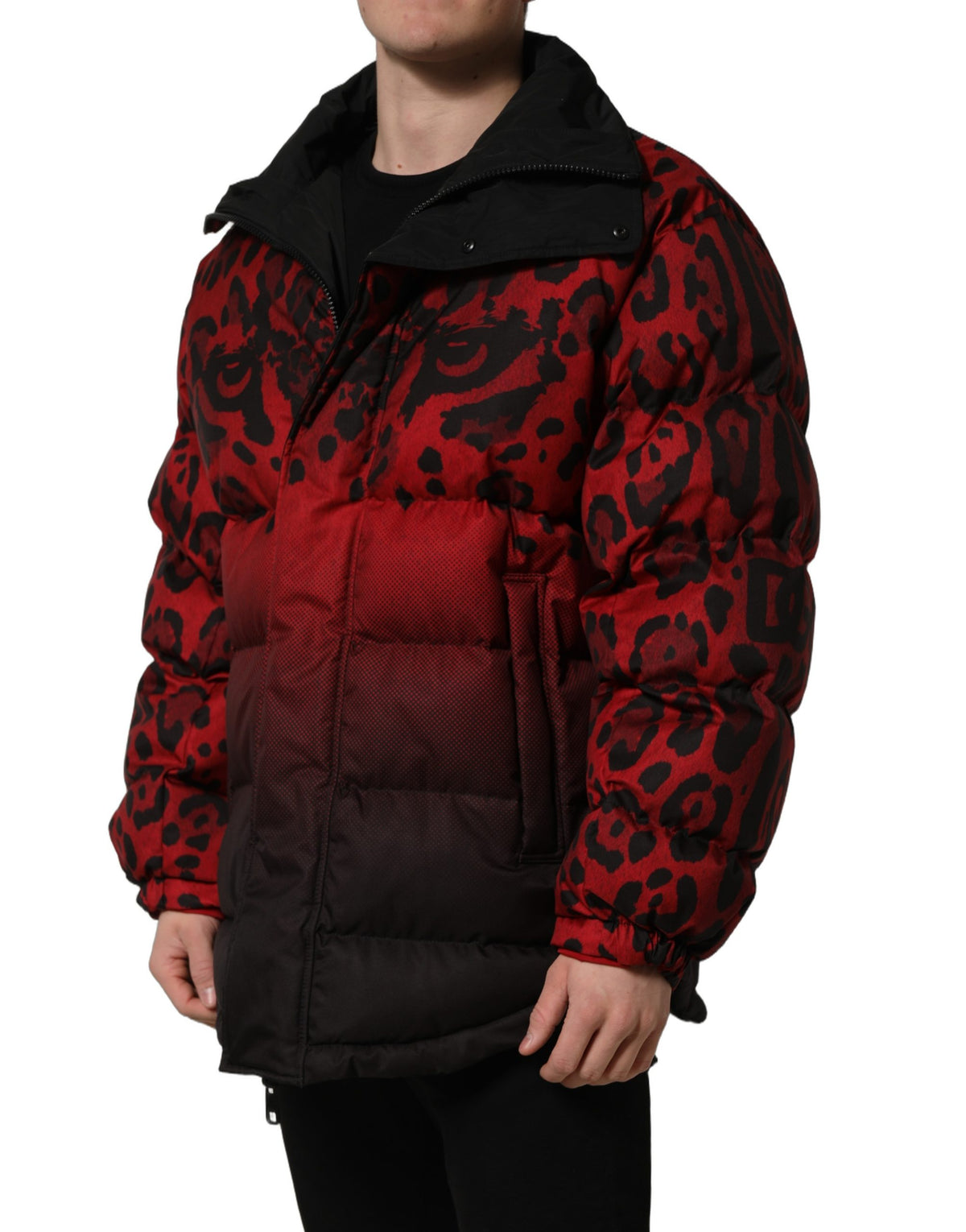 Dolce & Gabbana Red Black Reversible Animal Print Puffer Coat