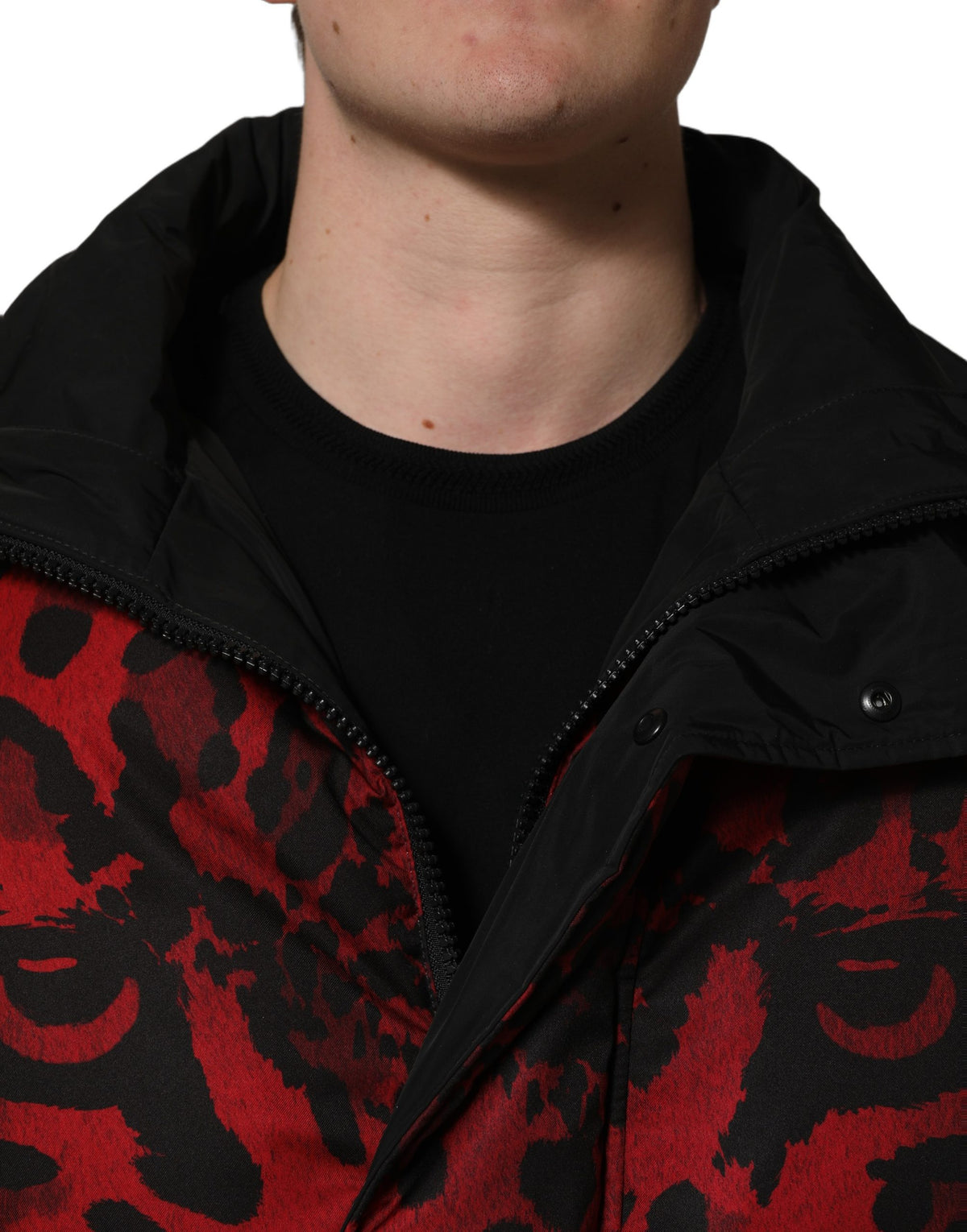 Dolce & Gabbana Red Black Reversible Animal Print Puffer Coat