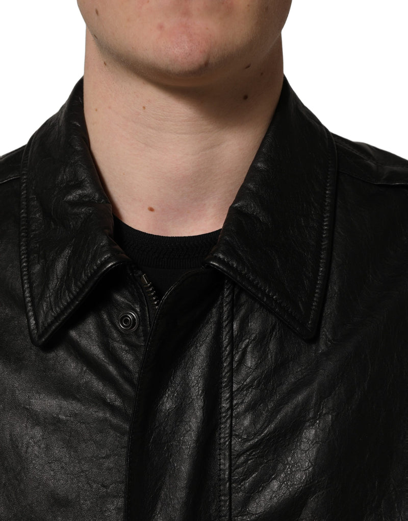 Dolce & Gabbana Black Leather Full Zip Biker Jacket for Men