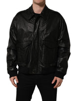 Dolce & Gabbana Black Leather Full Zip Biker Jacket for Men