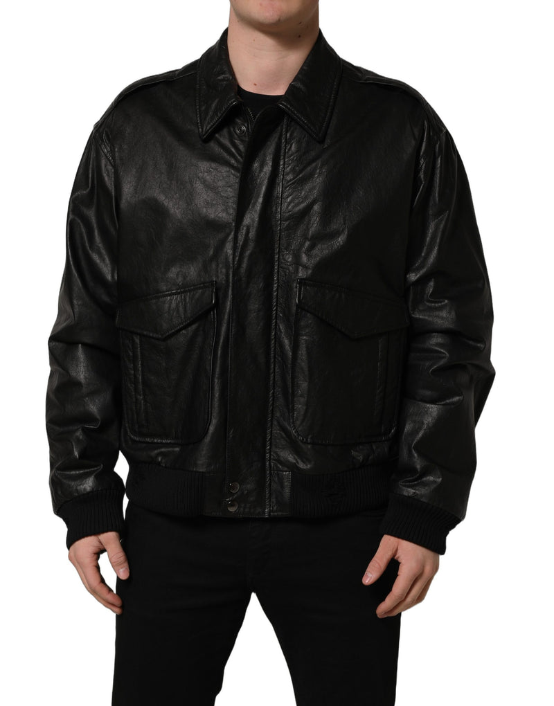 Dolce & Gabbana Black Leather Full Zip Biker Jacket for Men