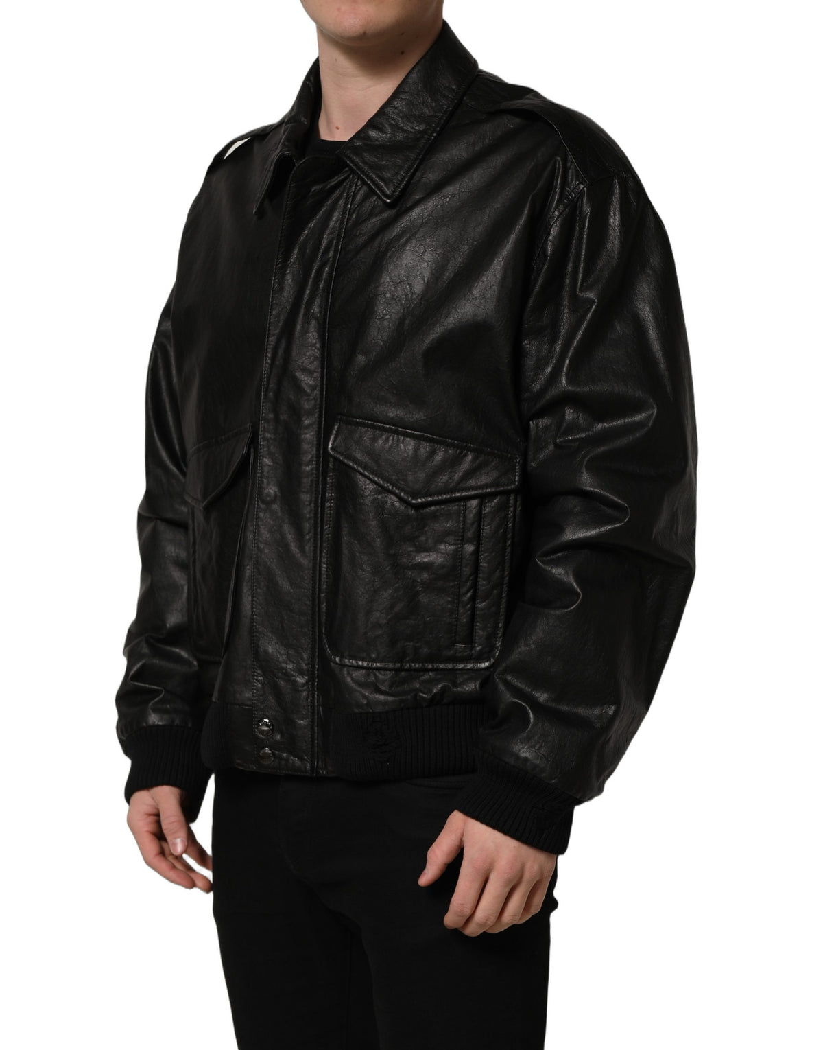 Dolce & Gabbana Black Leather Full Zip Biker Jacket for Men
