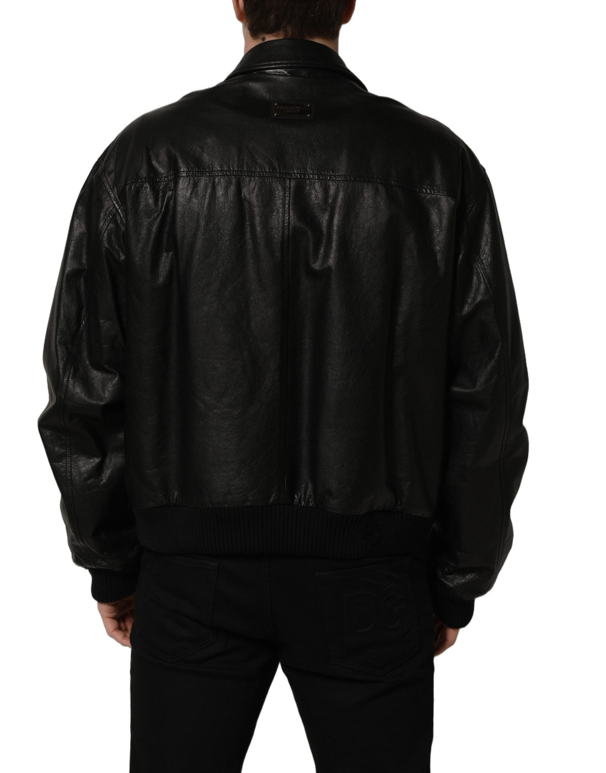 Dolce & Gabbana Black Leather Full Zip Biker Jacket for Men