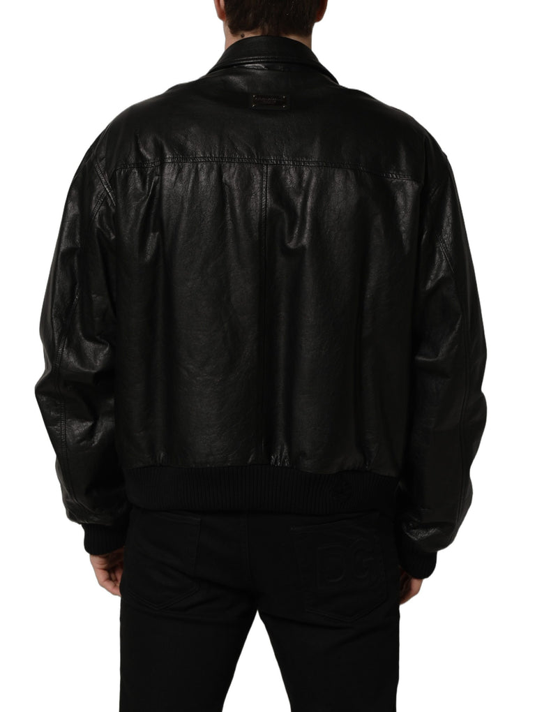 Dolce & Gabbana Black Leather Full Zip Biker Jacket for Men