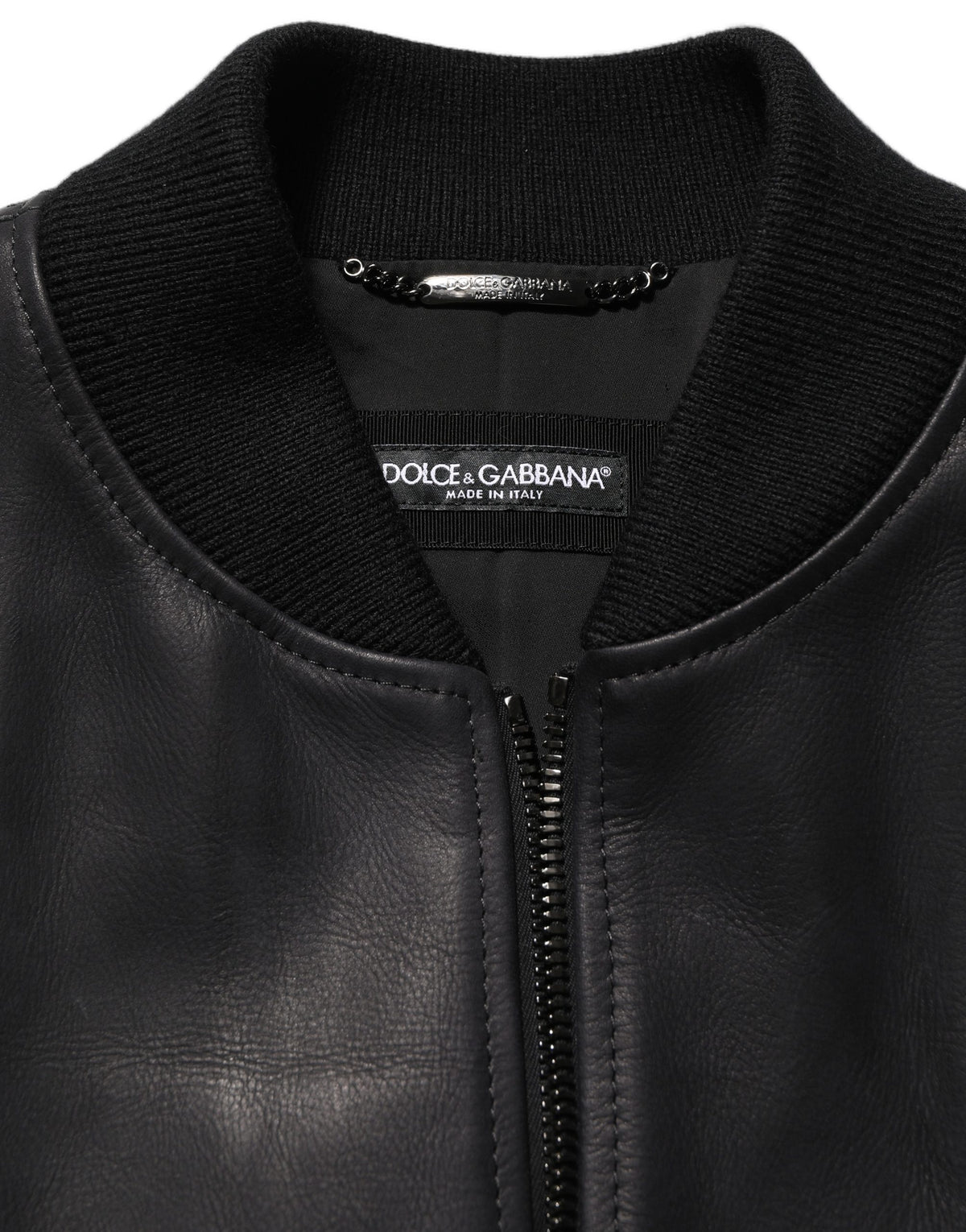Dolce & Gabbana Black Leather Full Zip Biker Jacket for Men