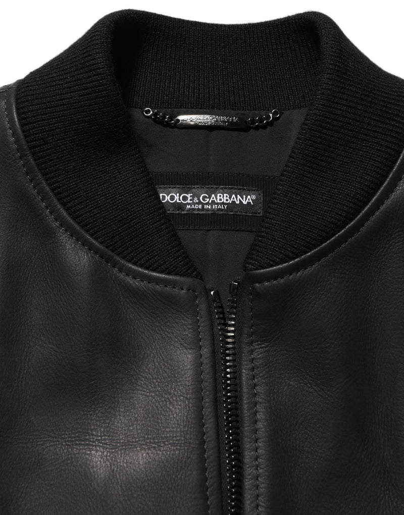 Dolce & Gabbana Black Leather Full Zip Biker Jacket for Men