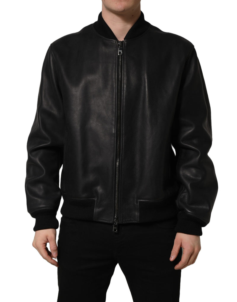 Dolce & Gabbana Black Leather Full Zip Biker Jacket for Men